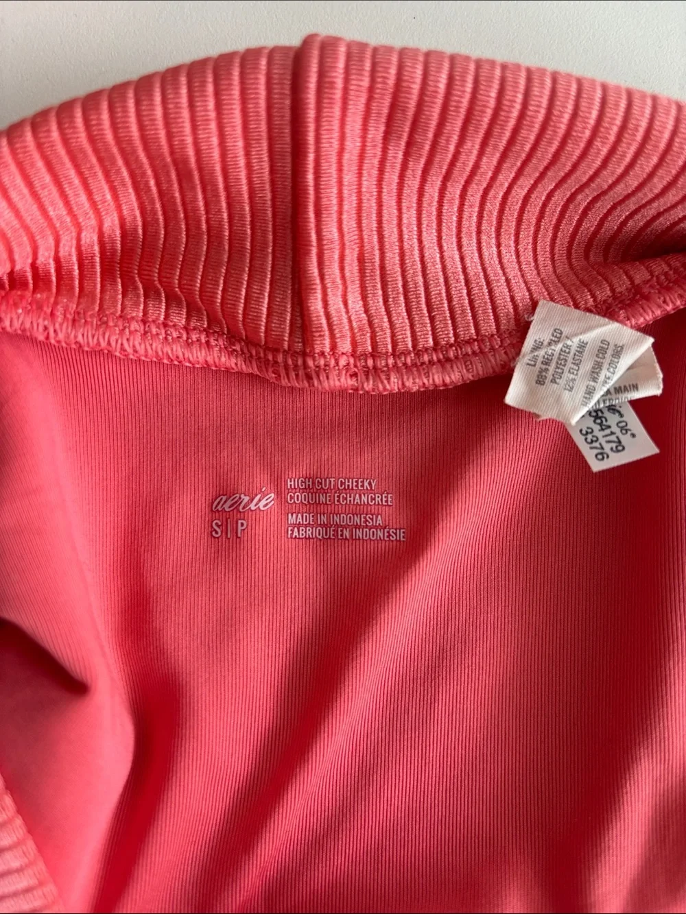 aerie Ribbed High-Waist Bikini Set in Coral Pink - Picture 4 of 4